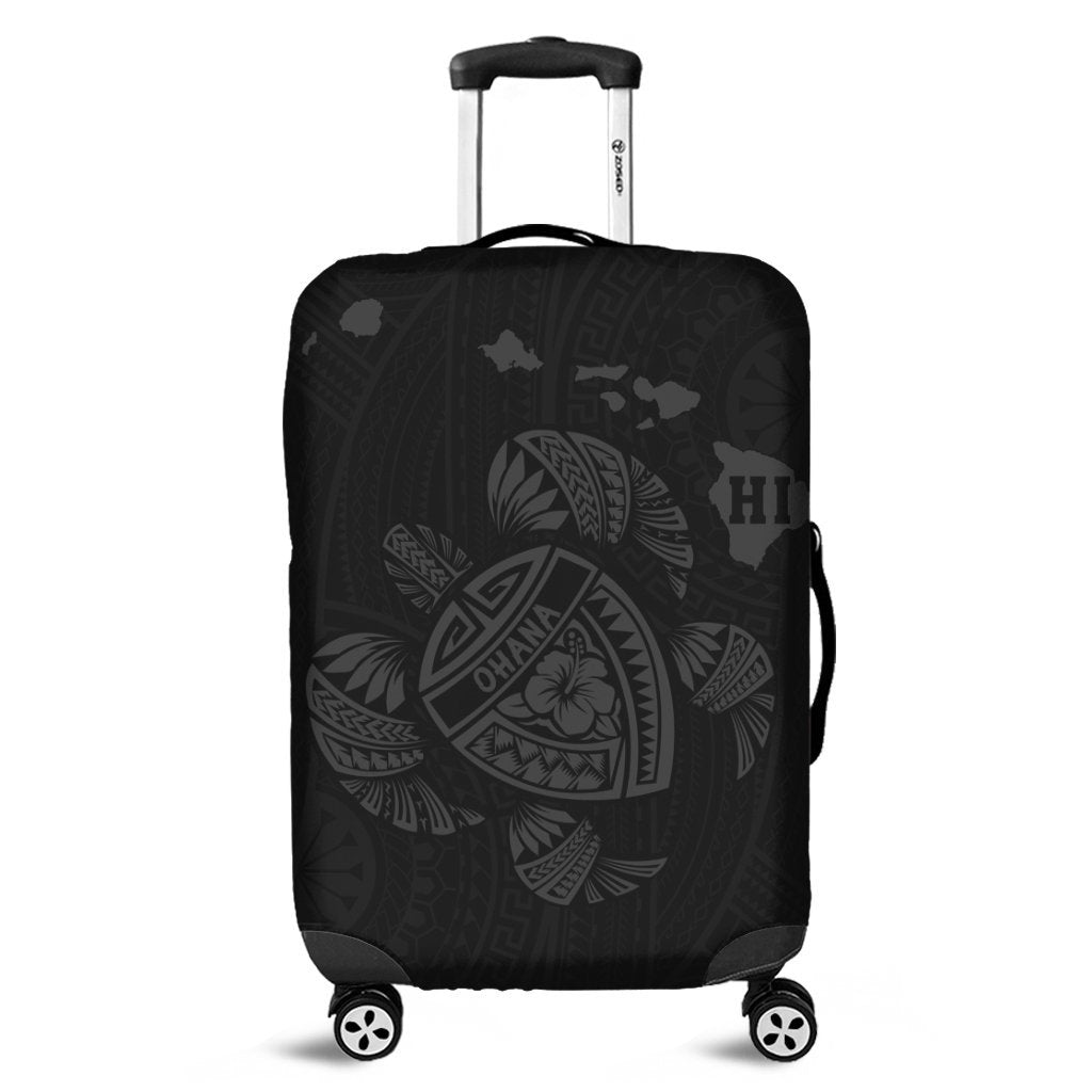 Hawaiian Map Turtle Ohana Hibicus Polynesian Luggage Covers - Gray - AH Black - Polynesian Pride