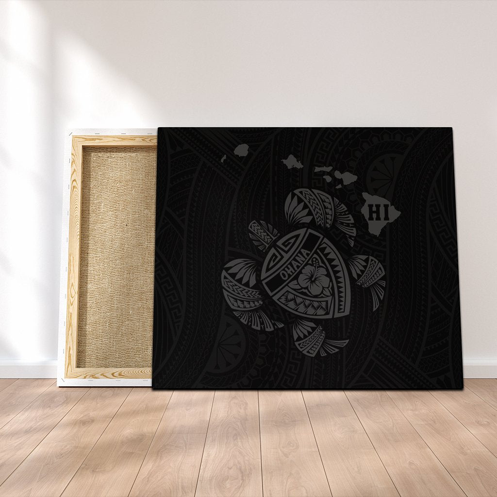 Hawaiian Map Turtle Ohana Hibicus Polynesian Canvas - Gray - AH Canvas Poly-cotton - Polynesian Pride