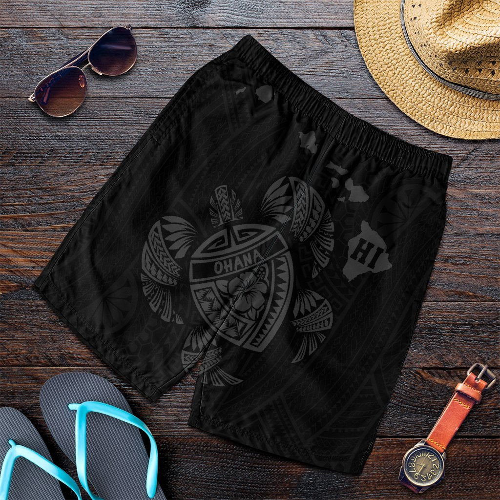 Hawaiian Map Turtle Ohana Hibicus Polynesian Men's Shorts - Gray - AH Art - Polynesian Pride