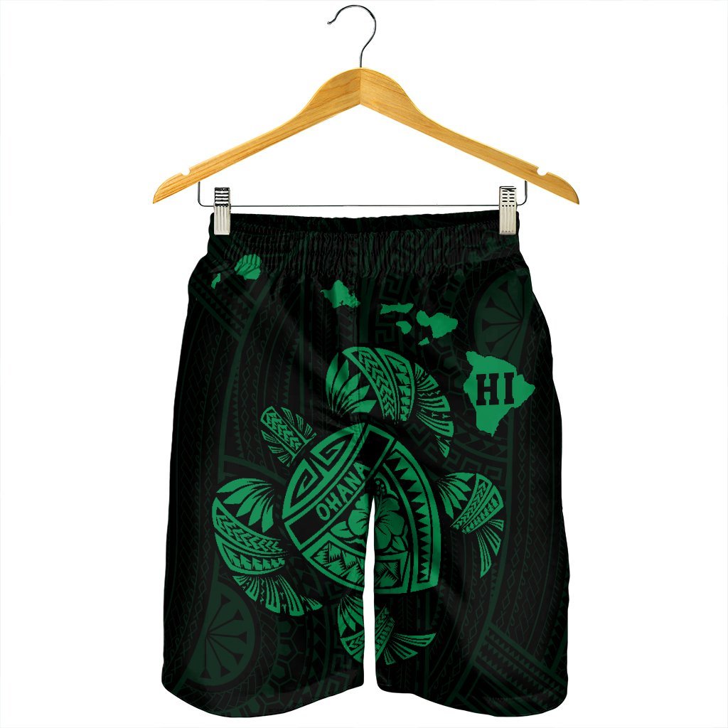 Hawaiian Map Turtle Ohana Hibicus Polynesian Men's Shorts - Green - AH - Polynesian Pride