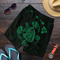 Hawaiian Map Turtle Ohana Hibicus Polynesian Men's Shorts - Green - AH Art - Polynesian Pride