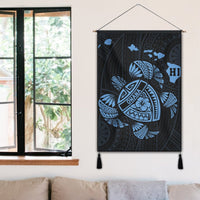 Hawaiian Map Turtle Ohana Hibicus Polynesian Hanging Poster - Pastel Blue - AH - Polynesian Pride