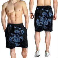 Hawaiian Map Turtle Ohana Hibicus Polynesian Men's Shorts - Pastel Blue - AH - Polynesian Pride