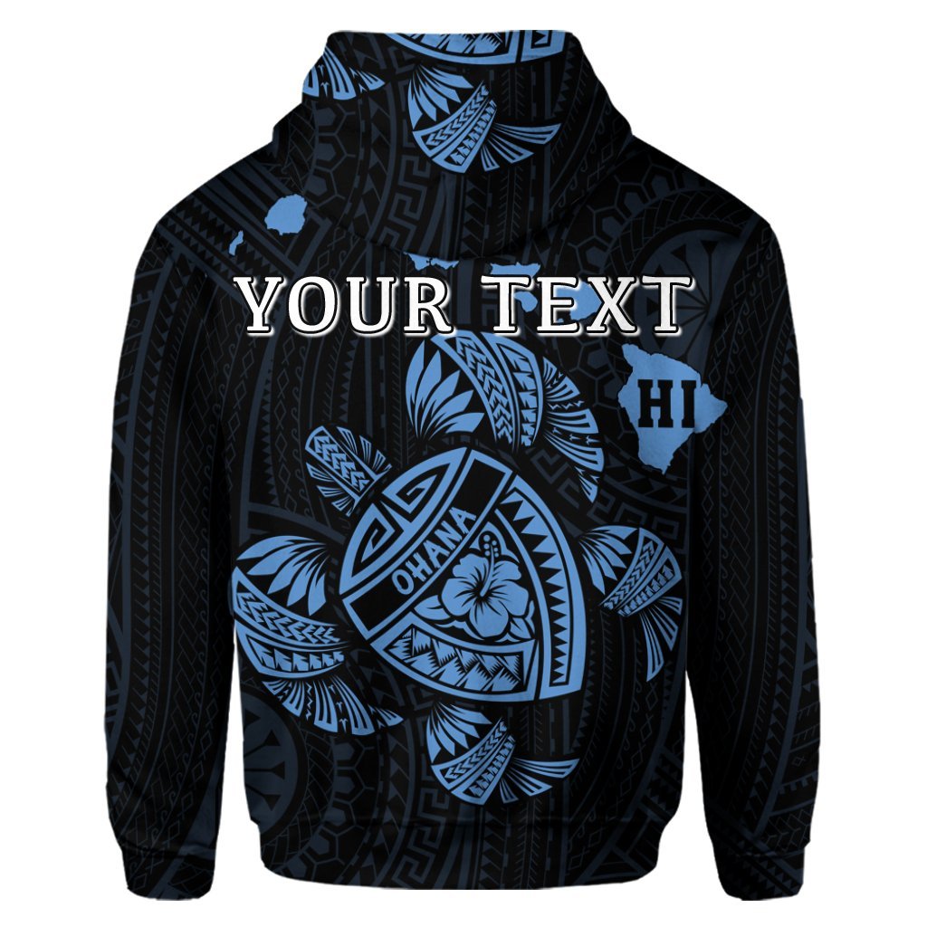 Custom Hawaiian Map Turtle Ohana Hibicus Polynesian Hoodie Pastel Blue - Polynesian Pride