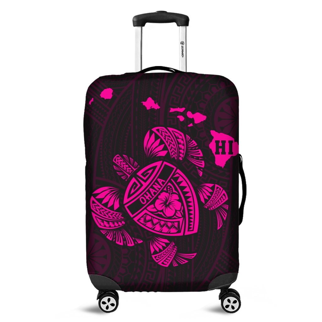 Hawaiian Map Turtle Ohana Hibicus Polynesian Luggage Covers - Pink - AH Black - Polynesian Pride