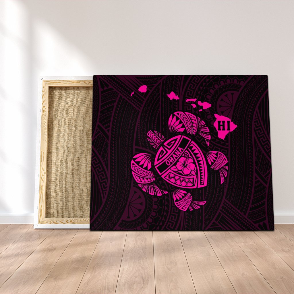 Hawaiian Map Turtle Ohana Hibicus Polynesian Canvas - Pink - AH Canvas Poly-cotton - Polynesian Pride