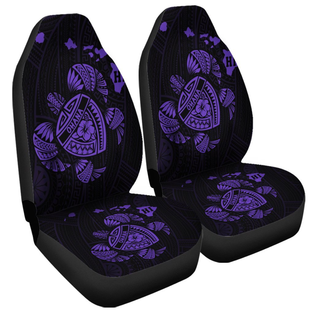 Hawaiian Map Turtle Ohana Hibicus Polynesian Car Seat Covers - Purple - AH Universal Fit Black - Polynesian Pride