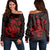 Hawaiian Map Turtle Ohana Hibicus Polynesian Women's Off Shoulder Sweater - Red - AH Black - Polynesian Pride