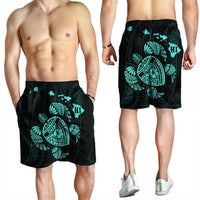 Hawaiian Map Turtle Ohana Hibicus Polynesian Men's Shorts - Turquoise - AH - Polynesian Pride