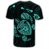 Hawaiian Map Turtle Ohana Hibicus Polynesian T Shirt Turquoise AH - Polynesian Pride