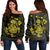 Hawaiian Map Turtle Ohana Hibicus Polynesian Women's Off Shoulder Sweater - Yellow - AH Black - Polynesian Pride