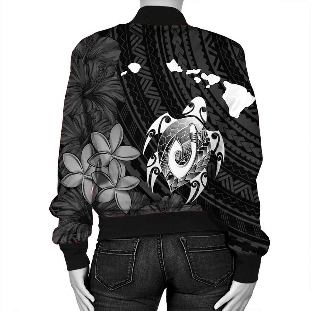 Hawaiian Map Turtle Plumeria Hibiscus Fish Hook Polynesian Bomber Jacket - AH - Polynesian Pride