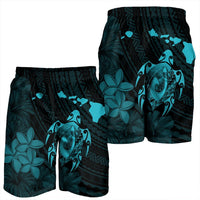 Hawaiian Map Turtle Plumeria Hibiscus Fish Hook Polynesian Men's Shorts Blue - AH - Polynesian Pride