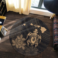 Hawaiian Map Turtle Plumeria Hibiscus Fish Hook Polynesian Round Carpet Gold - AH - Polynesian Pride