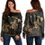 Hawaiian Map Turtle Plumeria Hibiscus Fish Hook Polynesian Women's Off Shoulder Sweater Gold - AH Black - Polynesian Pride