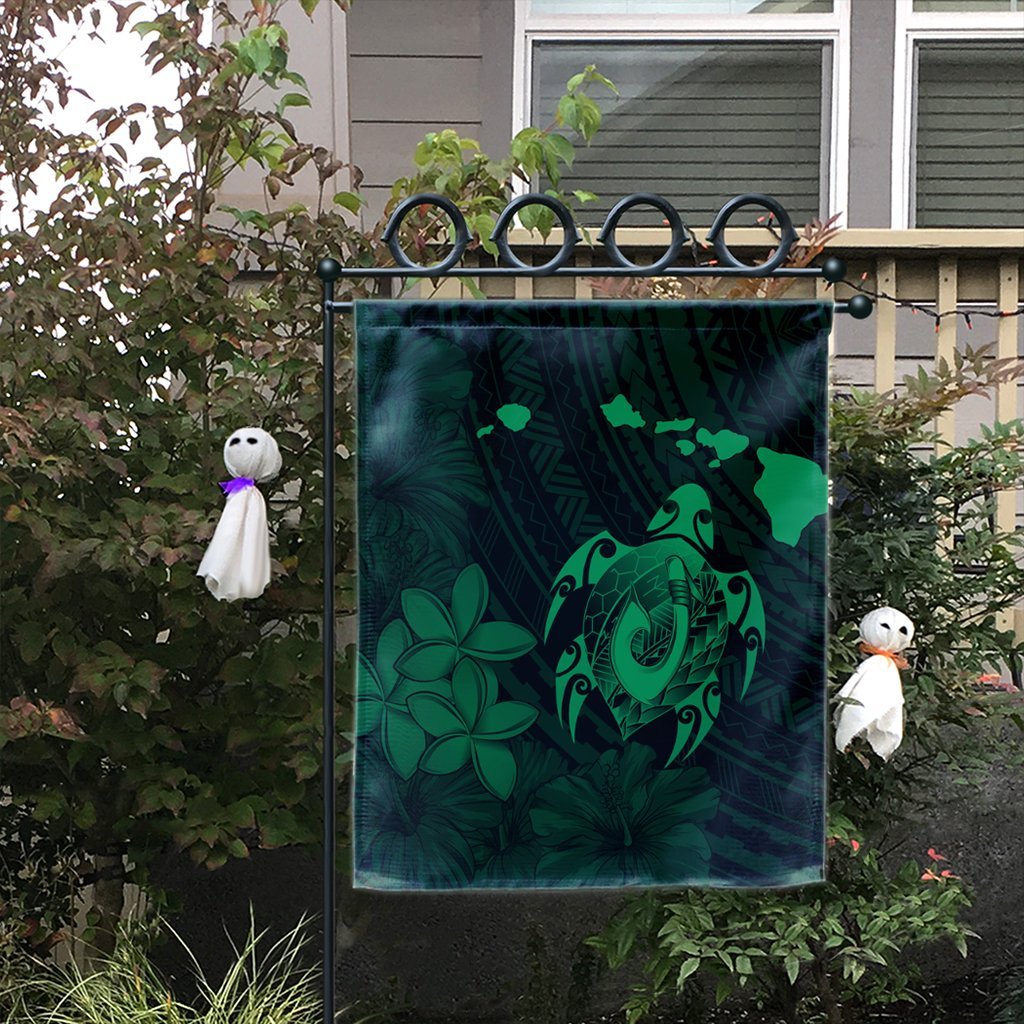 Hawaiian Map Turtle Plumeria Hibiscus Fish Hook Polynesian Flag Green - AH - Polynesian Pride