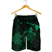 Hawaiian Map Turtle Plumeria Hibiscus Fish Hook Polynesian Men's Shorts Green - AH - Polynesian Pride