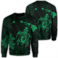 Hawaiian Map Turtle Plumeria Hibiscus Fish Hook Polynesian Sweatshirt Green - AH Unisex Black - Polynesian Pride