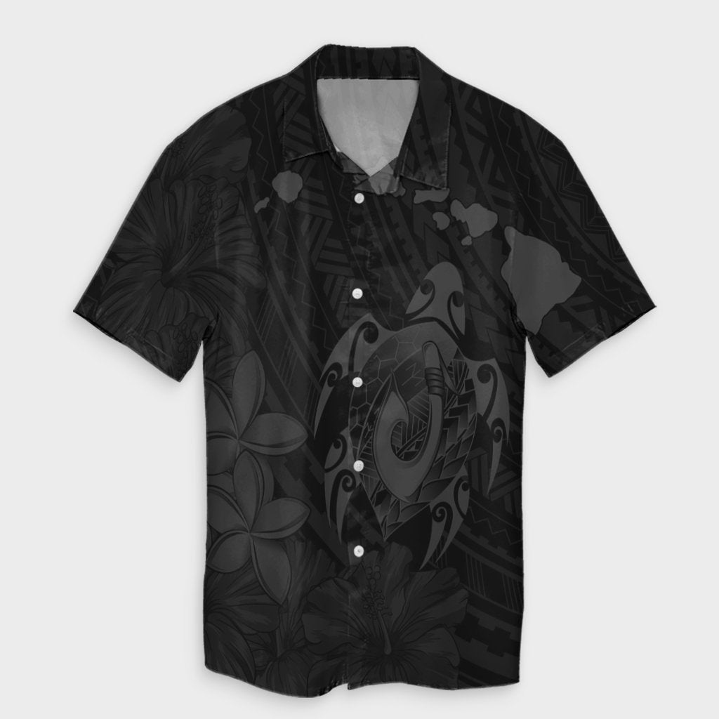 Hawaiian Map Turtle Plumeria Hibiscus Fish Hook Polynesian Hawaiian Shirt Grey - AH Unisex Black - Polynesian Pride