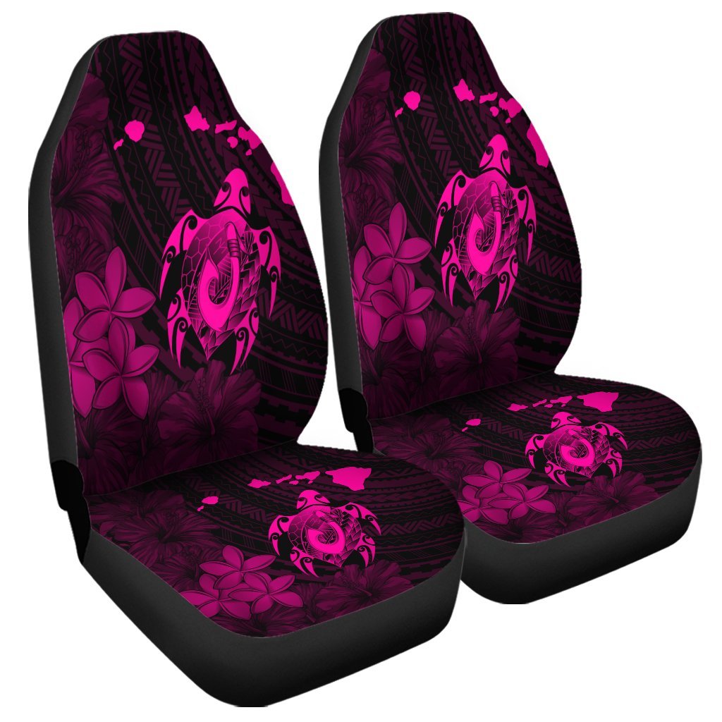 Hawaiian Map Turtle Plumeria Hibiscus Fish Hook Polynesian Car Seat Covers Pink - AH Universal Fit Black - Polynesian Pride