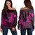 Hawaiian Map Turtle Plumeria Hibiscus Fish Hook Polynesian Women's Off Shoulder Sweater Pink - AH Black - Polynesian Pride