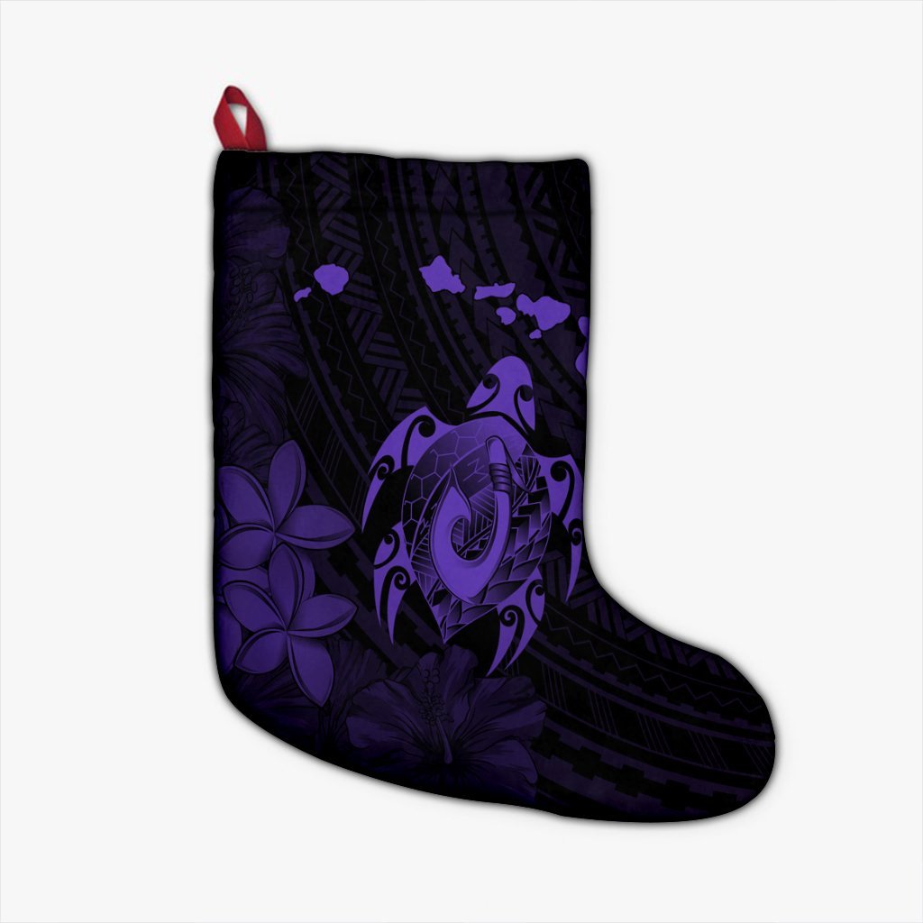 Hawaiian Map Turtle Plumeria Hibiscus Fish Hook Polynesian Christmas Stocking Purple - AH Christmas Stocking 26 X 42 cm Black - Polynesian Pride