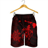 Hawaiian Map Turtle Plumeria Hibiscus Fish Hook Polynesian Men's Shorts Red - AH - Polynesian Pride