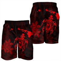 Hawaiian Map Turtle Plumeria Hibiscus Fish Hook Polynesian Men's Shorts Red - AH - Polynesian Pride
