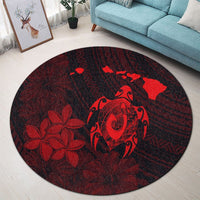 Hawaiian Map Turtle Plumeria Hibiscus Fish Hook Polynesian Round Carpet Red - AH - Polynesian Pride