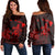 Hawaiian Map Turtle Plumeria Hibiscus Fish Hook Polynesian Women's Off Shoulder Sweater Red - AH Black - Polynesian Pride