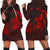 Hawaiian Map Turtle Plumeria Hibiscus Fish Hook Polynesian Hoodie Dress Red - AH Black - Polynesian Pride