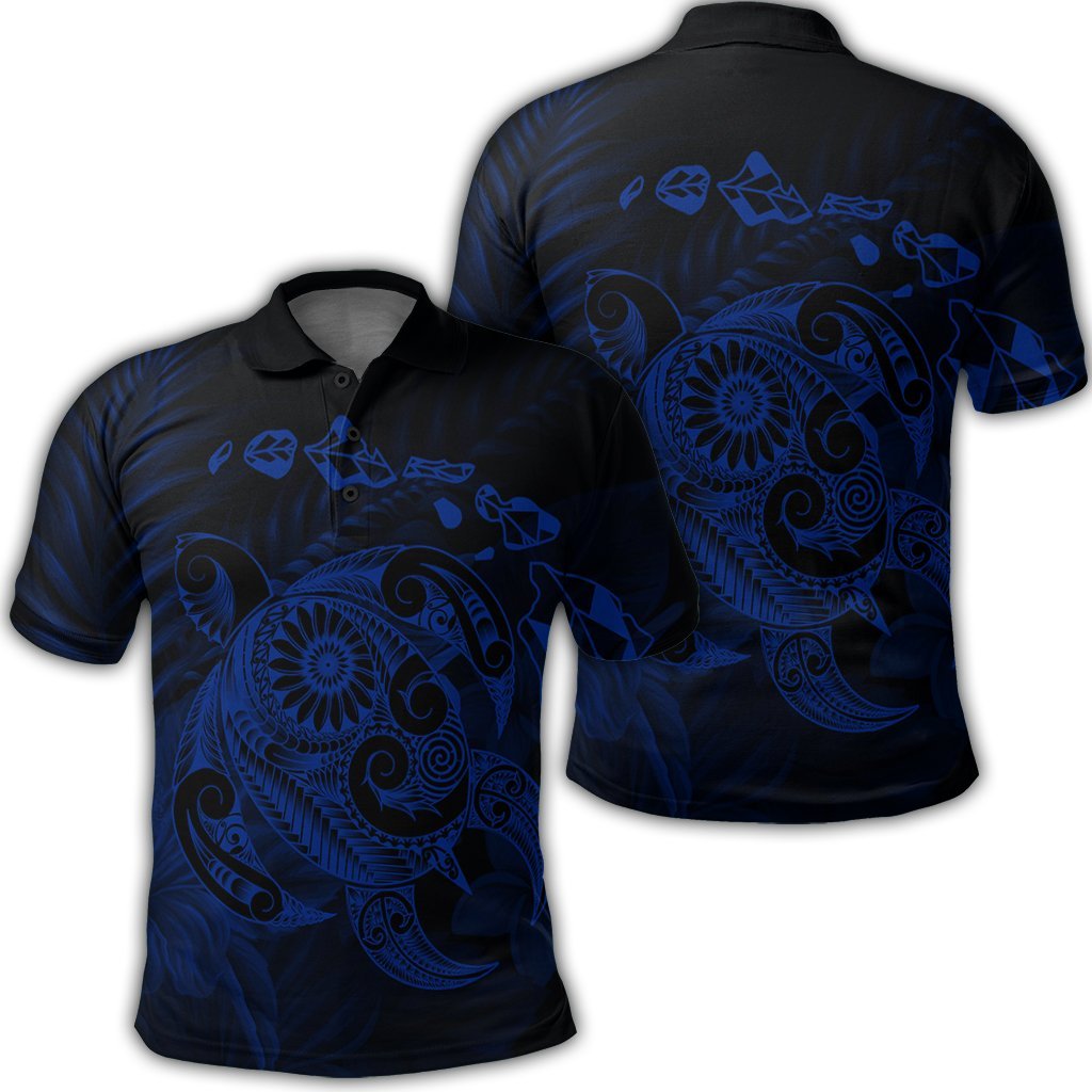 Hawaiian Map Turtle Tattoo Hibiscus Plumeria Polynesian Polo Shirt Blue Unisex Black - Polynesian Pride