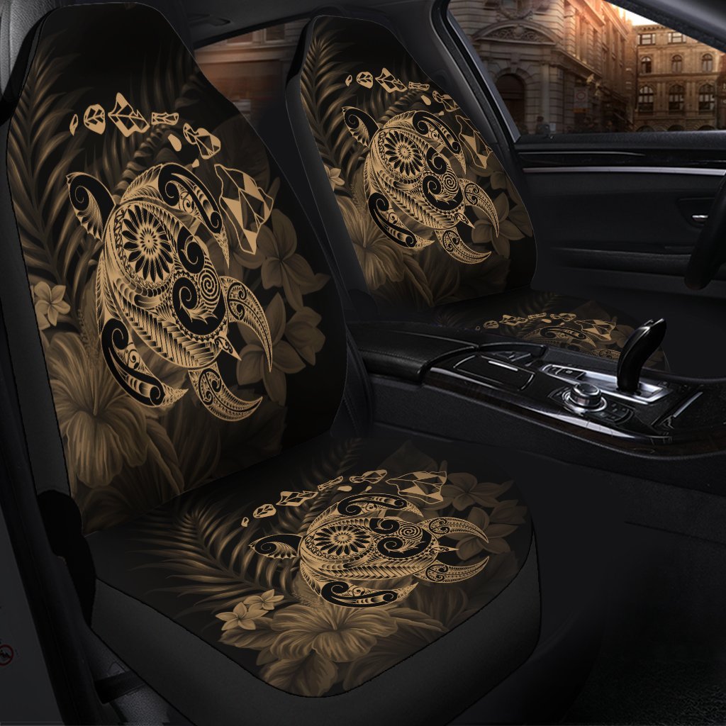 Hawaiian Map Turtle Tattoo Hibiscus Plumeria Polynesian Car Seat Covers - Gold - AH - Polynesian Pride