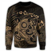 Hawaiian Map Turtle Tattoo Hibiscus Plumeria Polynesian Sweatshirt - Gold - AH - Polynesian Pride