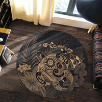 Hawaiian Map Turtle Tattoo Hibiscus Plumeria Polynesian Round Carpet - Gold - AH - Polynesian Pride