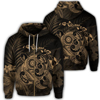 Hawaiian Map Turtle Tattoo Hibiscus Plumeria Polynesian Zip Hoodie Gold Unisex Art - Polynesian Pride