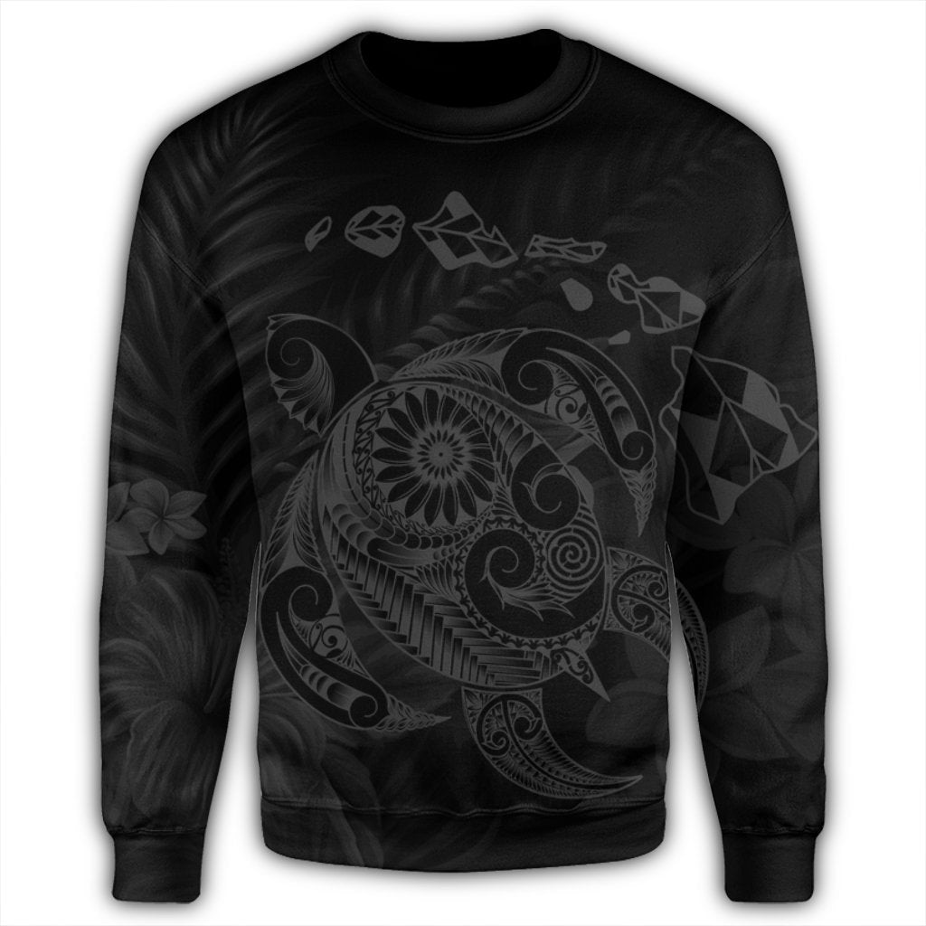 Hawaiian Map Turtle Tattoo Hibiscus Plumeria Polynesian Sweatshirt - Gray - AH - Polynesian Pride