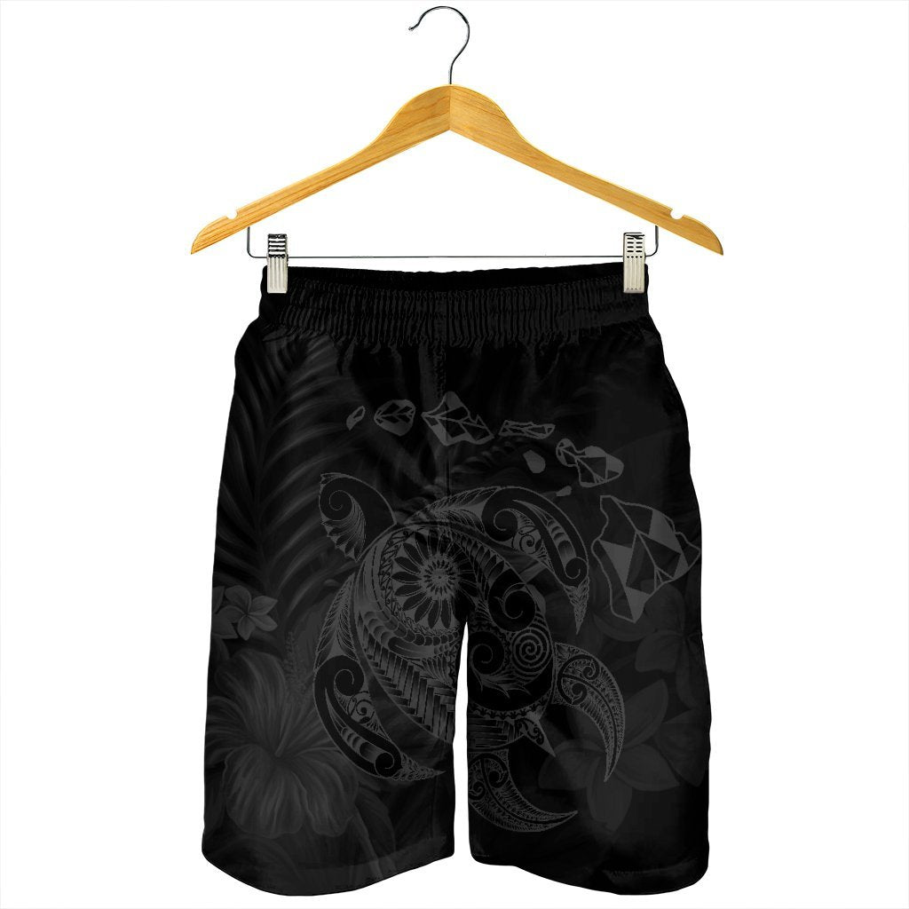 Hawaiian Map Turtle Tattoo Hibiscus Plumeria Polynesian Men's Shorts - Gray - AH - Polynesian Pride