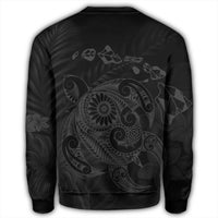 Hawaiian Map Turtle Tattoo Hibiscus Plumeria Polynesian Sweatshirt - Gray - AH - Polynesian Pride