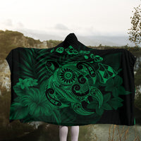 Hawaiian Map Turtle Tattoo Hibiscus Plumeria Polynesian Hooded Blanket - Green - AH - Polynesian Pride