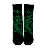 Hawaiian Map Turtle Tattoo Hibiscus Plumeria Polynesian Crew Socks - Green - AH - Polynesian Pride