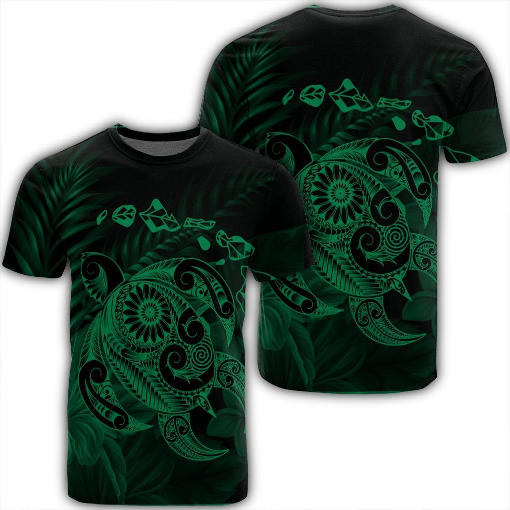 Hawaiian Map Turtle Tattoo Hibiscus Plumeria Polynesian T Shirt Green AH Unisex Black - Polynesian Pride