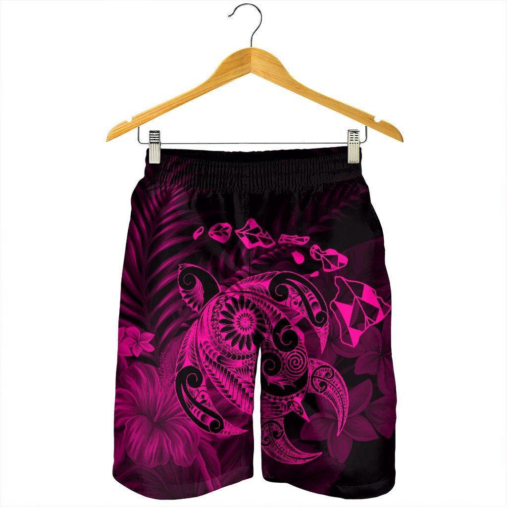 Hawaiian Map Turtle Tattoo Hibiscus Plumeria Polynesian Men's Shorts - Pink - AH - Polynesian Pride