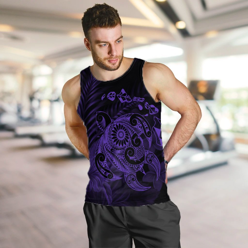 Hawaiian Map Turtle Tattoo Hibiscus Plumeria Polynesian Tank Top - Purple - AH - Polynesian Pride