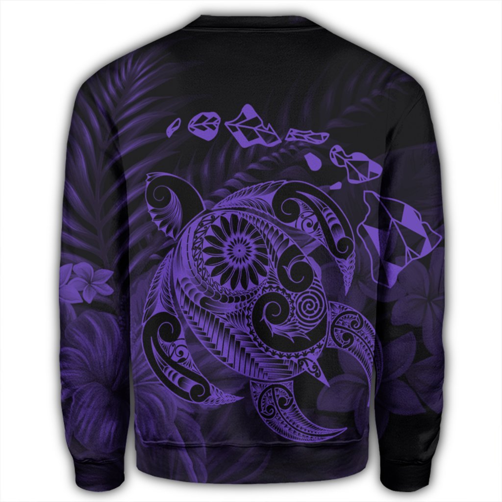 Hawaiian Map Turtle Tattoo Hibiscus Plumeria Polynesian Sweatshirt - Purple - AH - Polynesian Pride