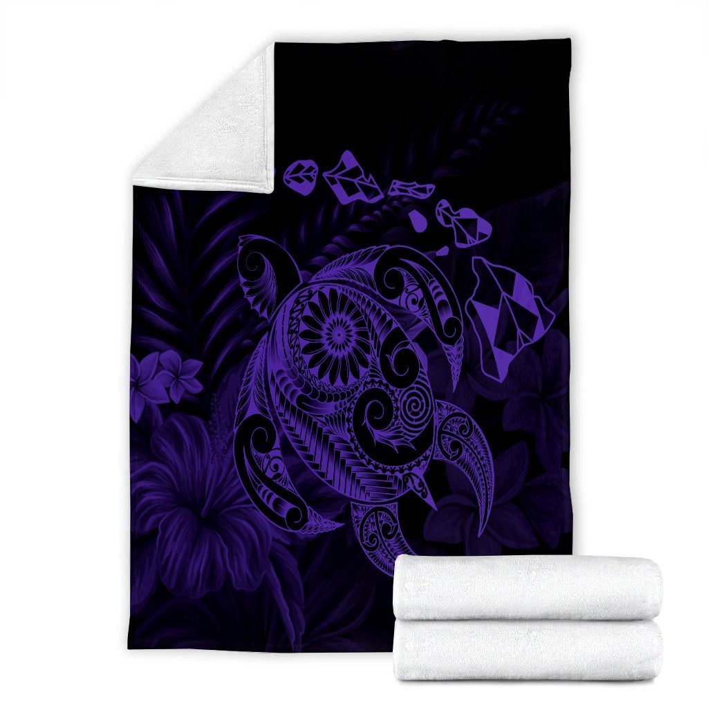 Hawaiian Map Turtle Tattoo Hibiscus Plumeria Polynesian Premium Blankets - Purple - AH - Polynesian Pride