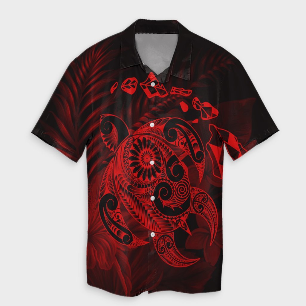 Hawaiian Map Turtle Tattoo Hibiscus Plumeria Polynesian Hawaiian Shirt - Red - AH Unisex Black - Polynesian Pride