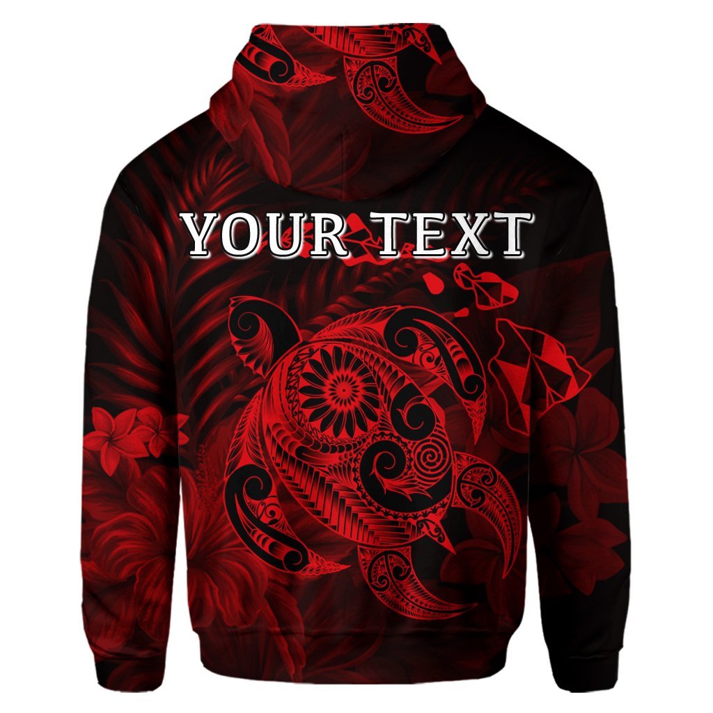 Custom Hawaiian Map Turtle Tattoo Hibiscus Plumeria Polynesian Hoodie Red - Polynesian Pride