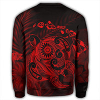 Hawaiian Map Turtle Tattoo Hibiscus Plumeria Polynesian Sweatshirt - Red - AH - Polynesian Pride