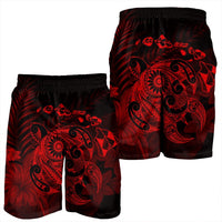 Hawaiian Map Turtle Tattoo Hibiscus Plumeria Polynesian Men's Shorts - Red - AH - Polynesian Pride